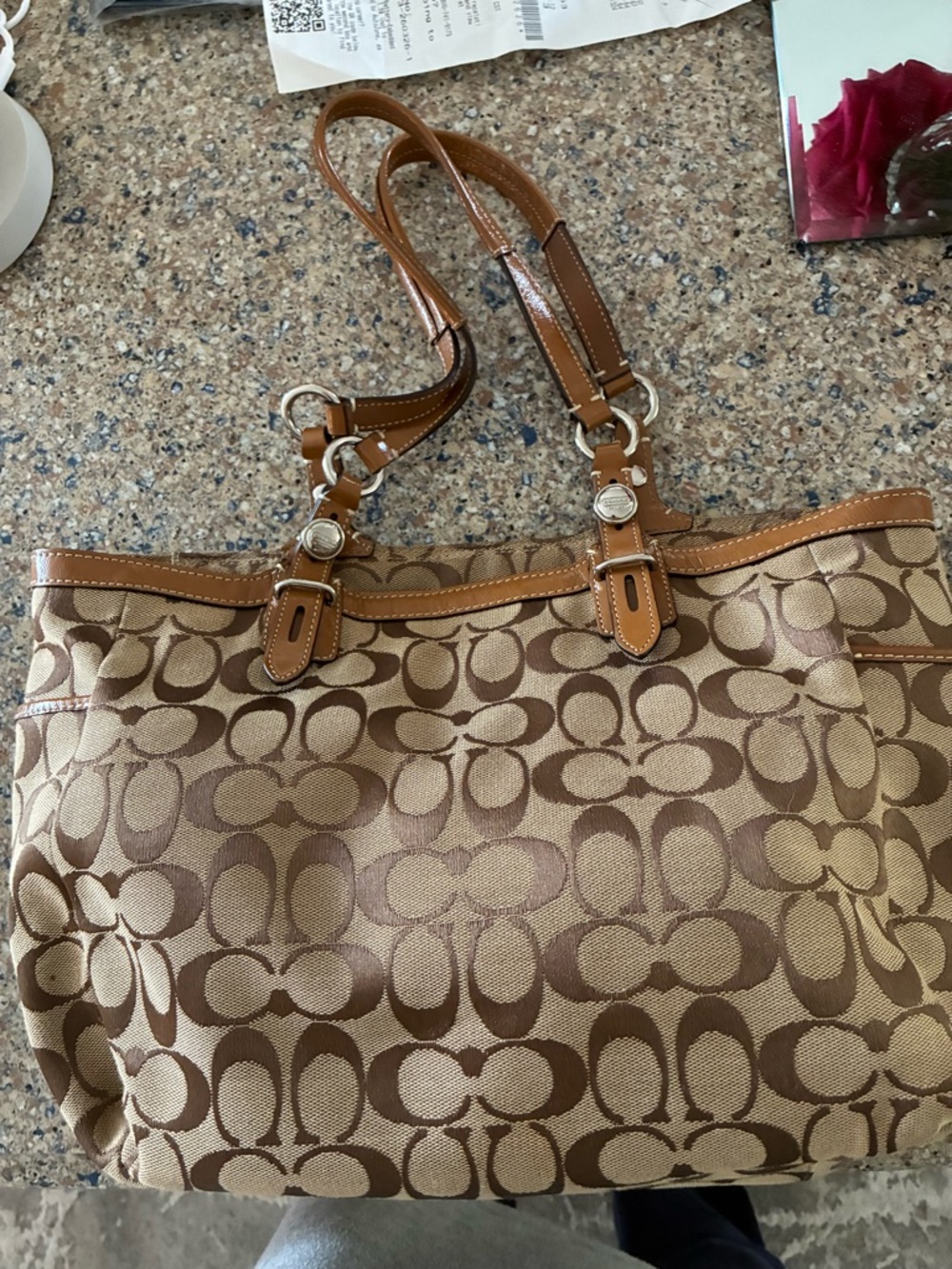 Coach Tan and Brown Signature Canvas Tote